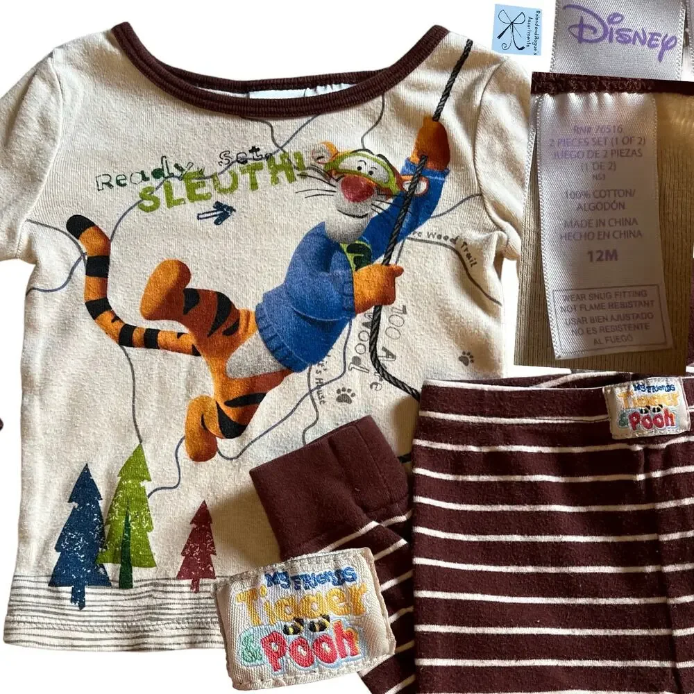 Disney My Friends Tigger and Pooh Pajama Outfit Set Baby Sz 12 Months